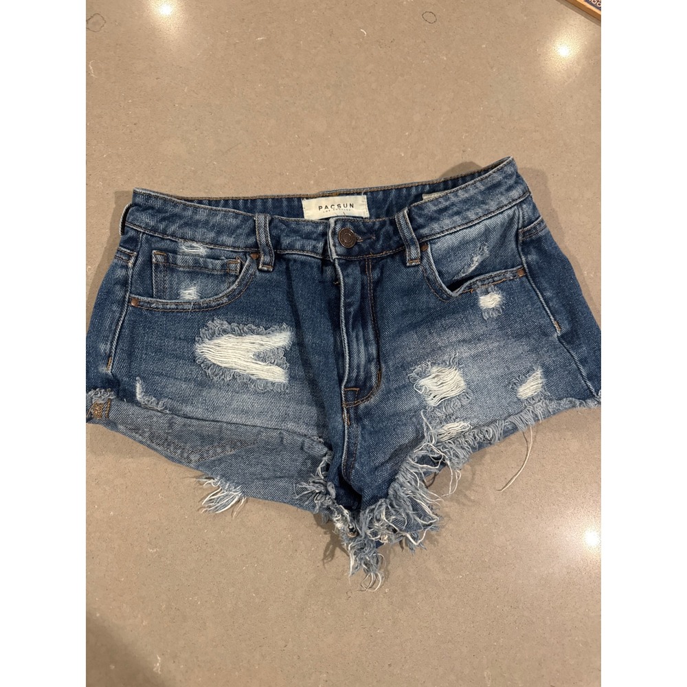 PacSun Distressed Denim Shorts Frayed Hem Blue Wash Women's 26